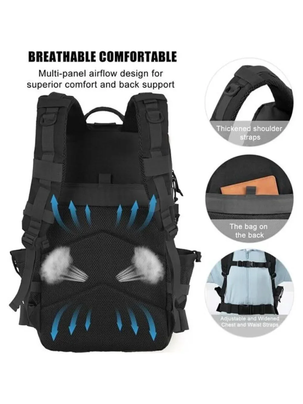 Tactical Military Backpack 50L Black Molle Hiking Bug Out Bag for Men Heavy Duty